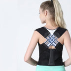 Postura Cross-Strap Posture Corrector worn by a woman, black, back view