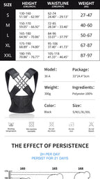 Postura Cross-Strap Posture Corrector size chart
